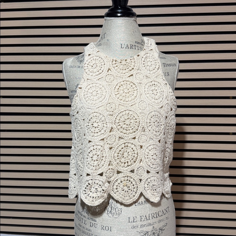 📌 A.N.A Romantic Boho Crochet Lace Blouse Ivory /Size: Petite Medium.